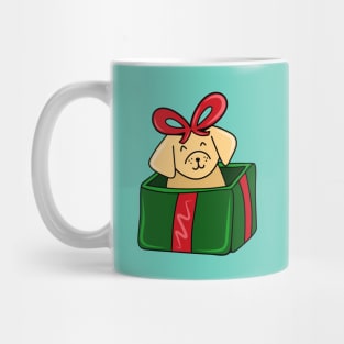 Cute Christmas Holiday Dog in a Red and Green Giftbox Present, made by EndlessEmporium Mug